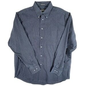 Eddie Bauer Mens Button Down Shirt Large Blue White Plaid Wrinkle‎ Resistant- L
